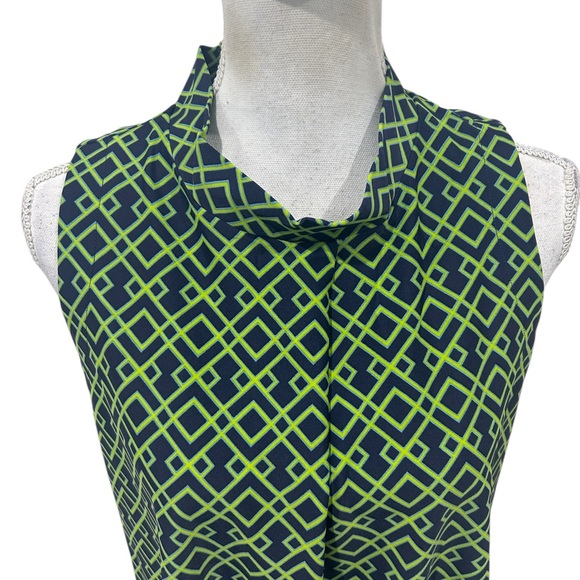 Jude Connally Green navy Geometric sleeveless mock neck Blouse size large - Picture 4 of 10